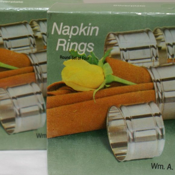 Vintage Silverplate Napkin Rings Lot of 8 Wm A. Rogers Oneida Round 2 Boxes of 4 - Picture 2 of 9